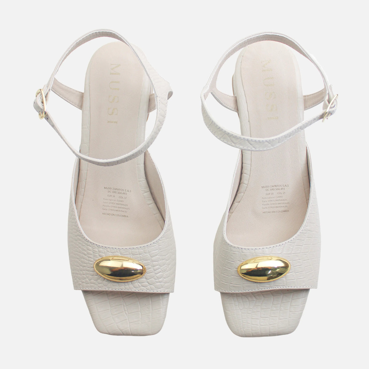 Sandalia tacon tulipan de cuero para mujer - Hueso