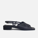 Sandalia plana amelie de cuero para mujer - Negro