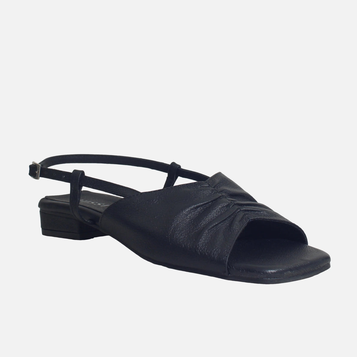 Sandalia plana amelie de cuero para mujer - Negro