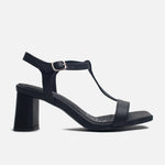 Sandalia tacon naia de cuero para mujer - Negro