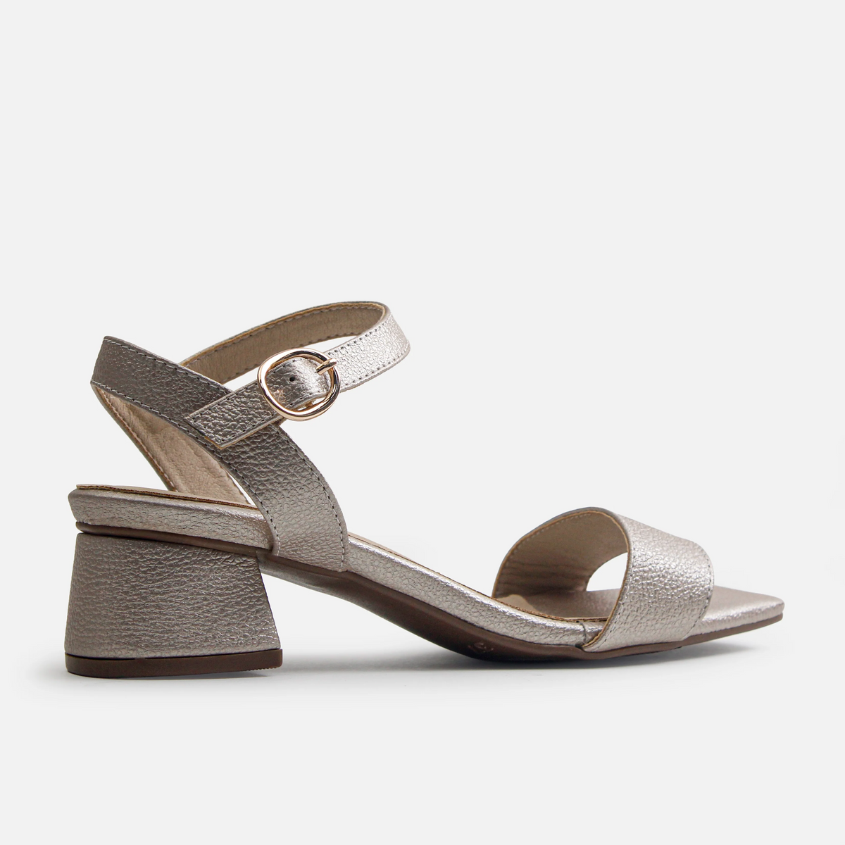 Sandalia tacon brezo de cuero para mujer - Oro