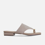 Sandalia plana enya de cuero para mujer - Beige