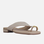 Sandalia plana enya de cuero para mujer - Beige