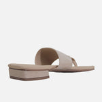 Sandalia plana enya de cuero para mujer - Beige