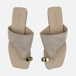 Sandalia plana enya de cuero para mujer - Beige