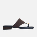 Sandalia plana enya de cuero para mujer - Café