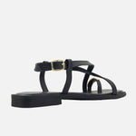 Sandalia plana valen de cuero para mujer - Negro