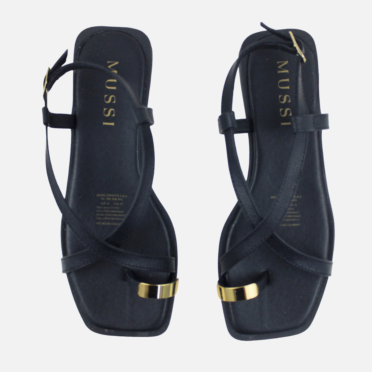 Sandalia plana valen de cuero para mujer - Negro