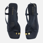 Sandalia plana valen de cuero para mujer - Negro