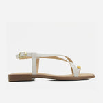 Sandalia plana valen de cuero para mujer - Hueso