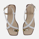 Sandalia plana valen de cuero para mujer - Hueso