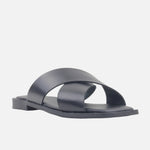 Sandalia plana nyra de cuero para mujer - Negro