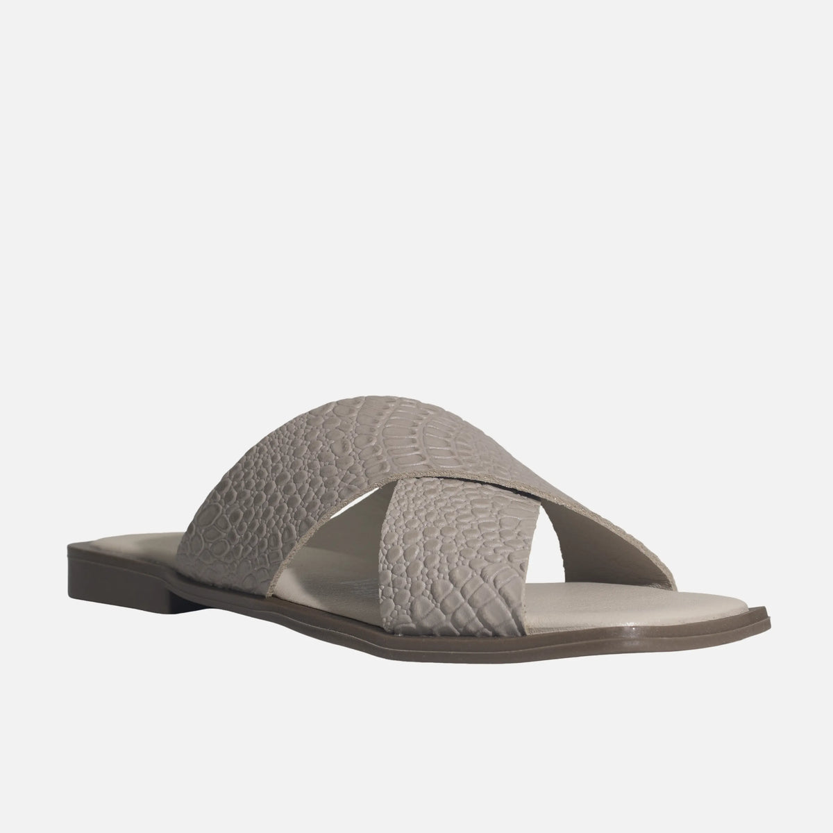 Sandalia plana nyra de cuero para mujer - Taupe