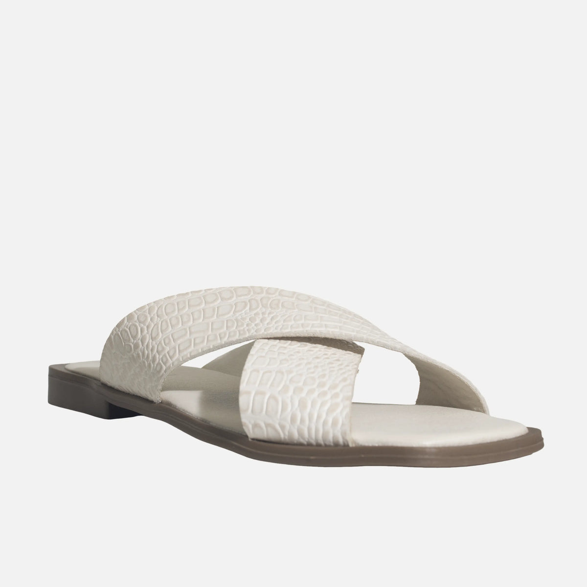 Sandalia plana nyra de cuero para mujer - Hueso