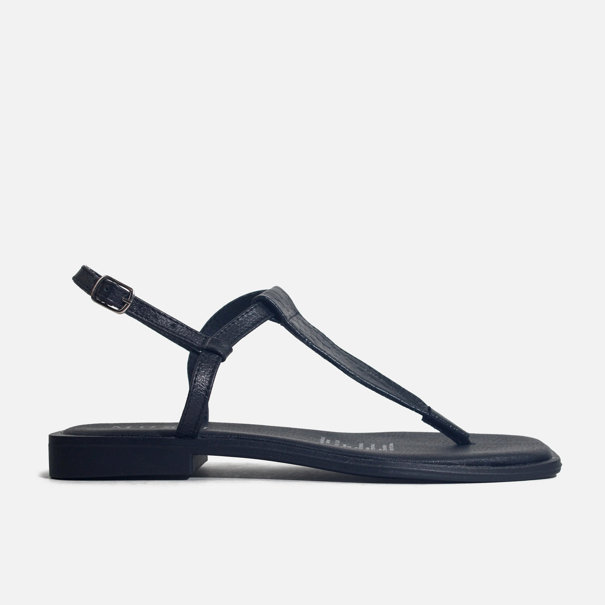 Sandalia plana marea de cuero para mujer - Negro