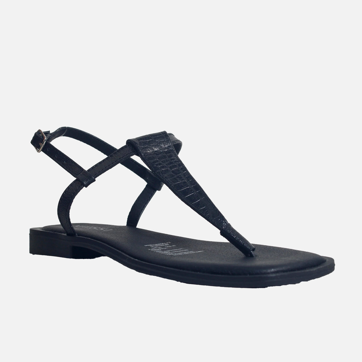 Sandalia plana marea de cuero para mujer - Negro