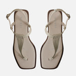 Sandalia plana marea de cuero para mujer - Hueso