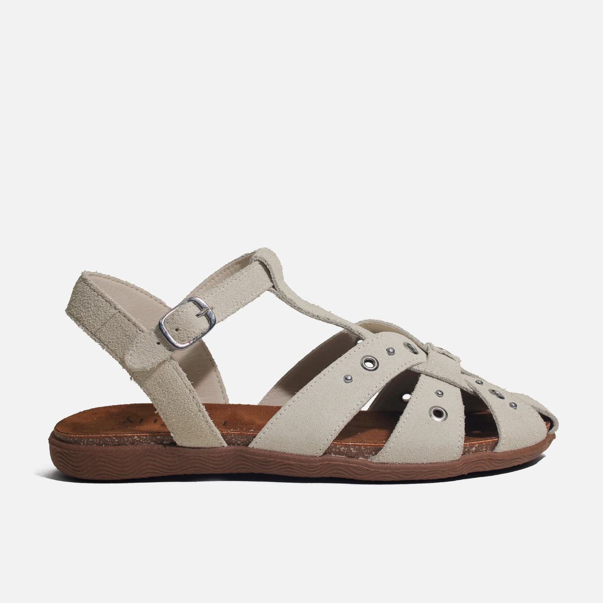 Sandalia plana garo de cuero para mujer - Hueso