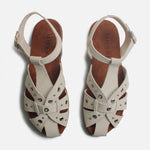 Sandalia plana garo de cuero para mujer - Hueso