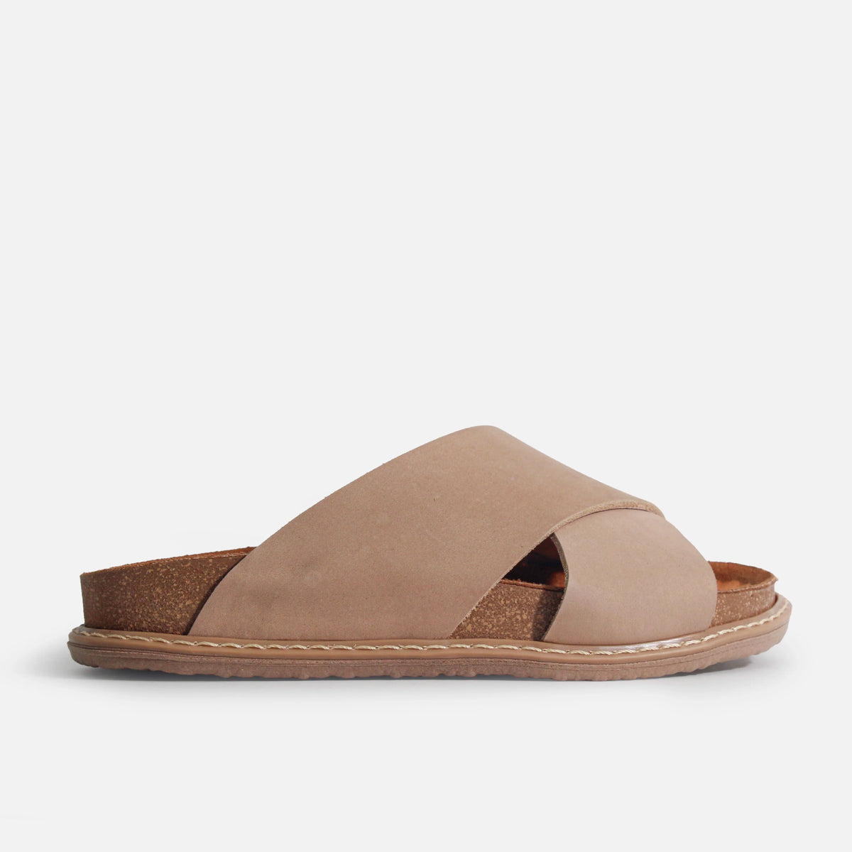 Sandalia plana thalara de cuero para mujer - Taupe