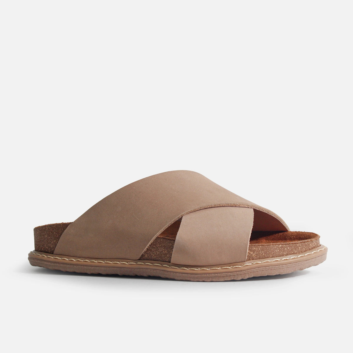 Sandalia plana thalara de cuero para mujer - Taupe