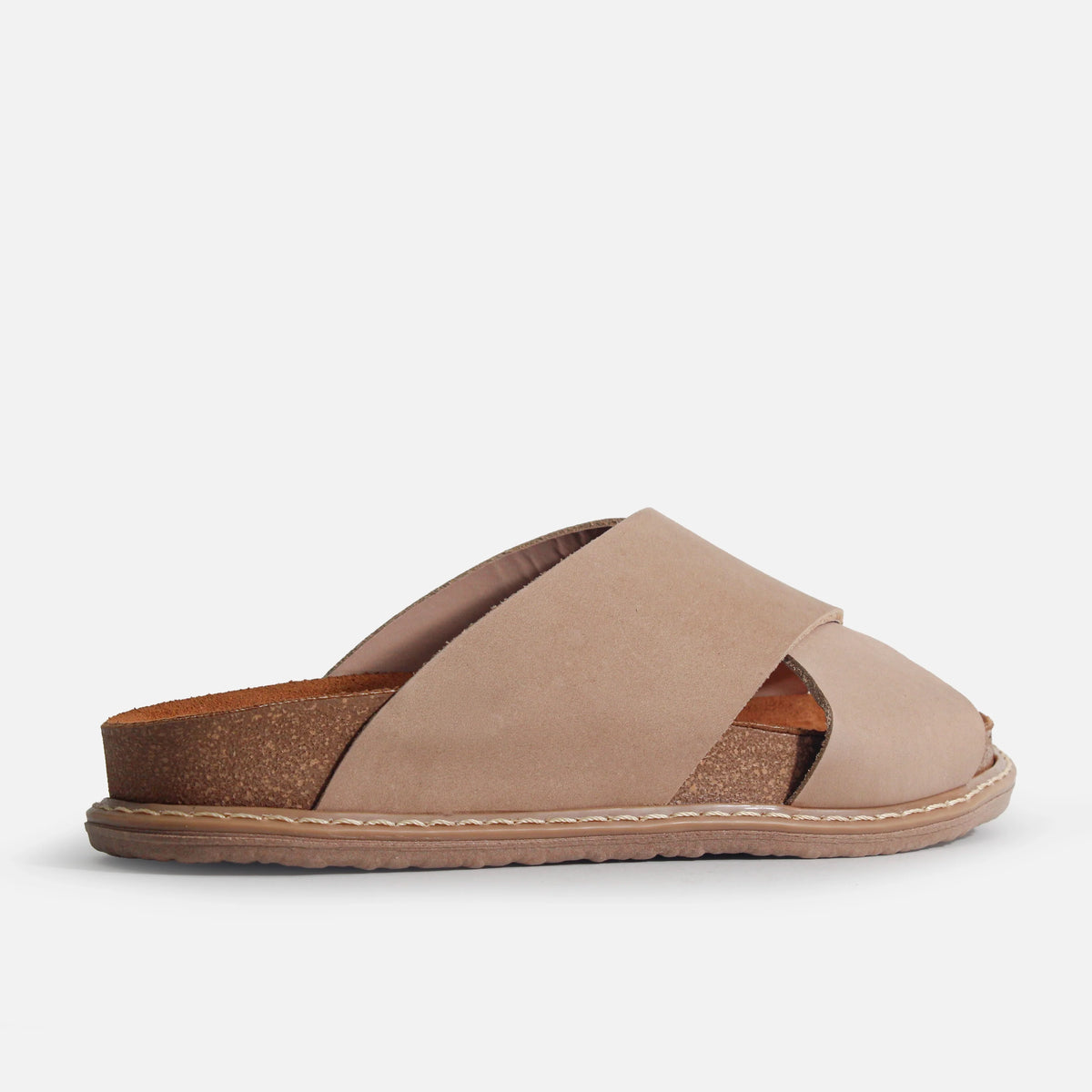 Sandalia plana thalara de cuero para mujer - Taupe