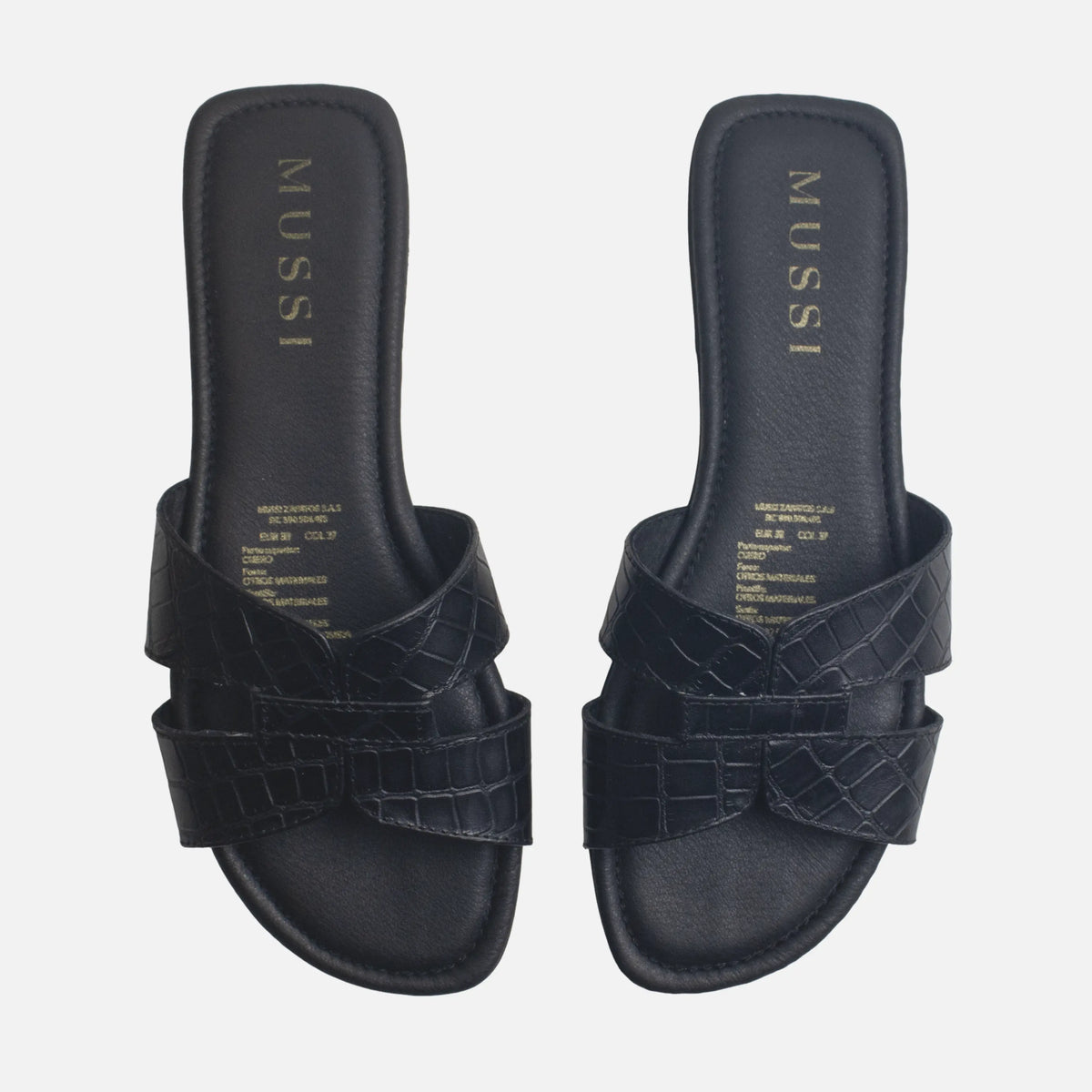 Sandalia plana celia de cuero para mujer - Negro