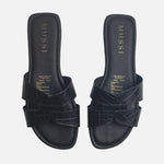 Sandalia plana celia de cuero para mujer - Negro