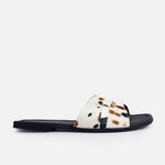 Sandalia plana celia de cuero para mujer - Animal Print Vaca