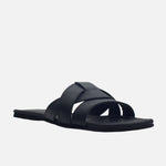 Sandalia plana elira de cuero para mujer - Negro