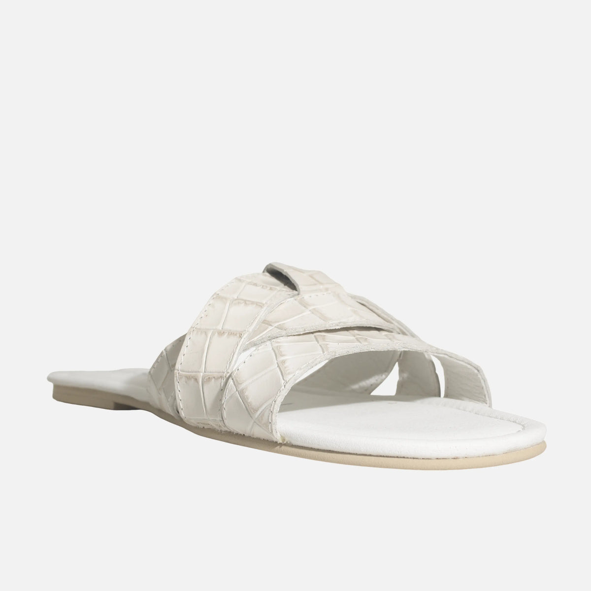 Sandalia plana elira de cuero para mujer - Hueso