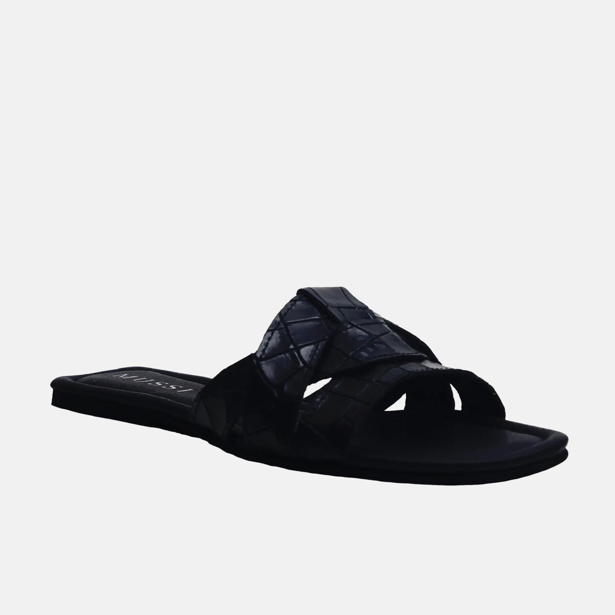 Sandalia plana elira de cuero para mujer - Negro