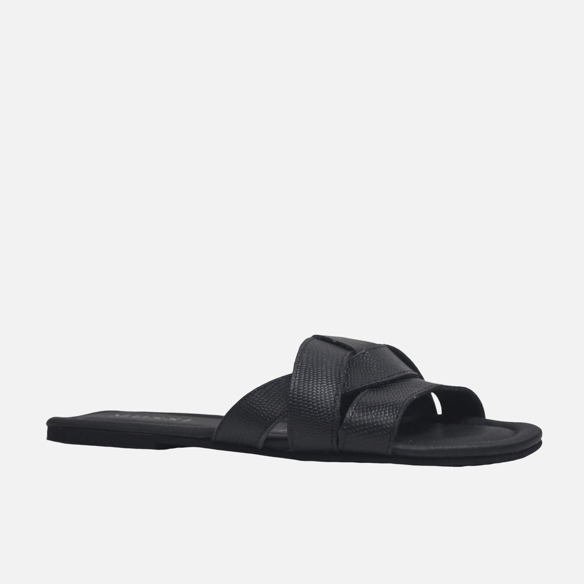 Sandalia plana elira de cuero para mujer - Negro