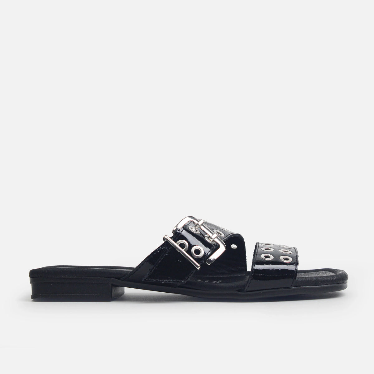 Sandalia plana tritonela de cuero para mujer - Negro