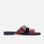 Sandalia plana tritonela de cuero para mujer - Rojo