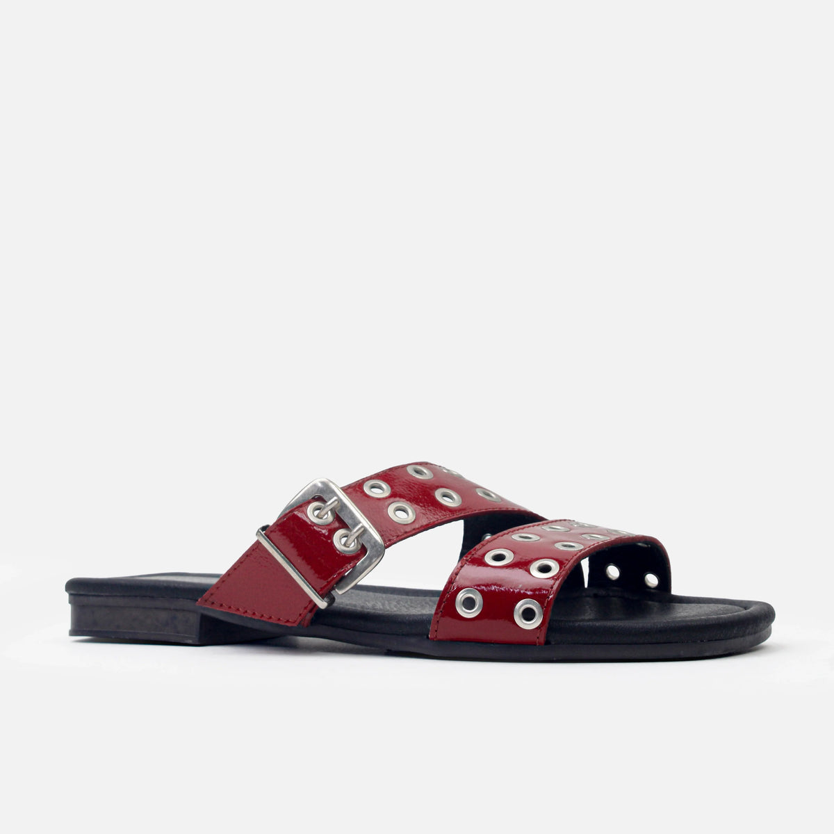 Sandalia plana tritonela de cuero para mujer - Rojo