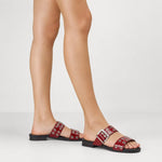 Sandalia plana tritonela de cuero para mujer - Rojo
