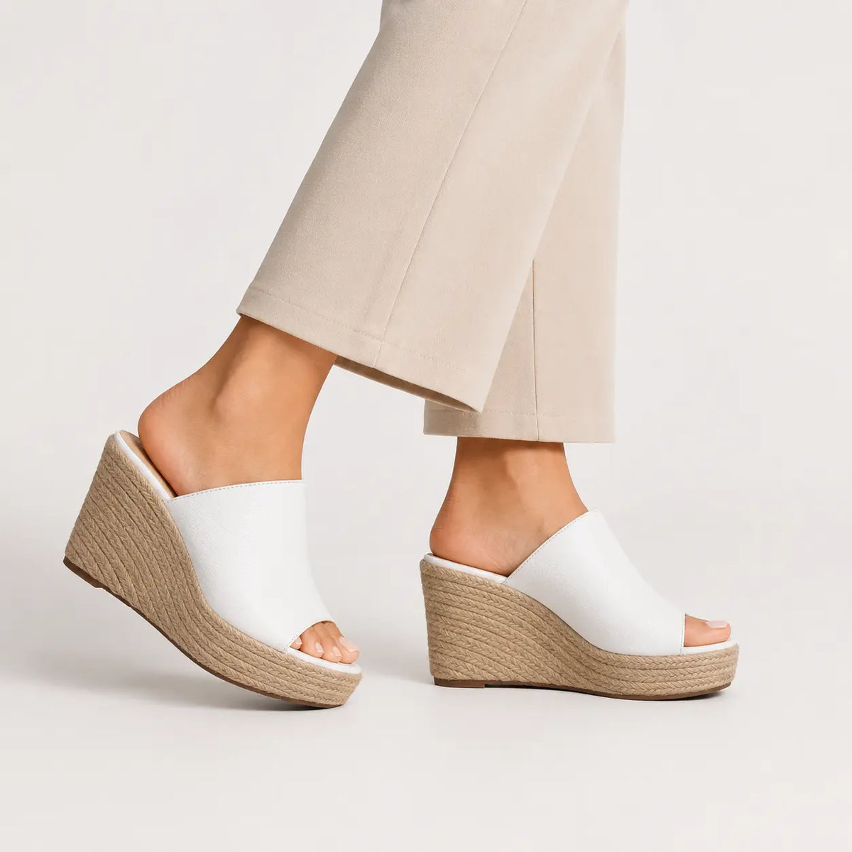 Sandalia plataforma danet de cuero para mujer - Blanco