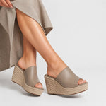 Sandalia plataforma danet de cuero para mujer - Taupe