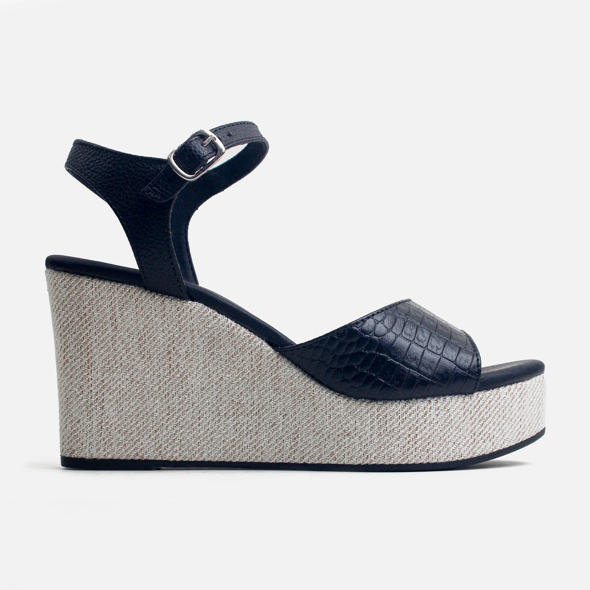 Sandalia plataforma naeva de cuero para mujer - Negro