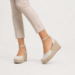 Sandalia plataforma avelin de cuero para mujer - Beige