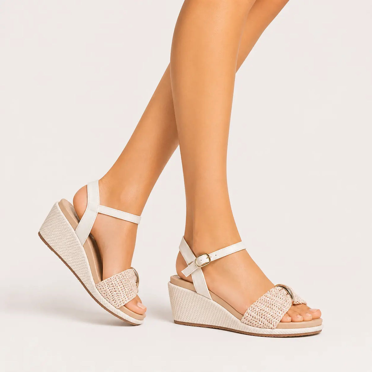Sandalia plataforma anara de textil para mujer - Beige