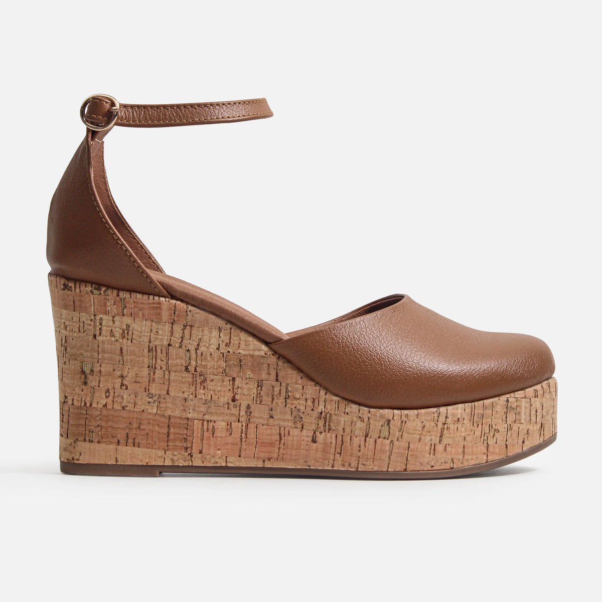 Sandalia plataforma anis de cuero para mujer - Miel