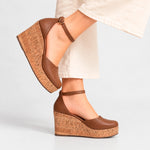 Sandalia plataforma anis de cuero para mujer - Miel