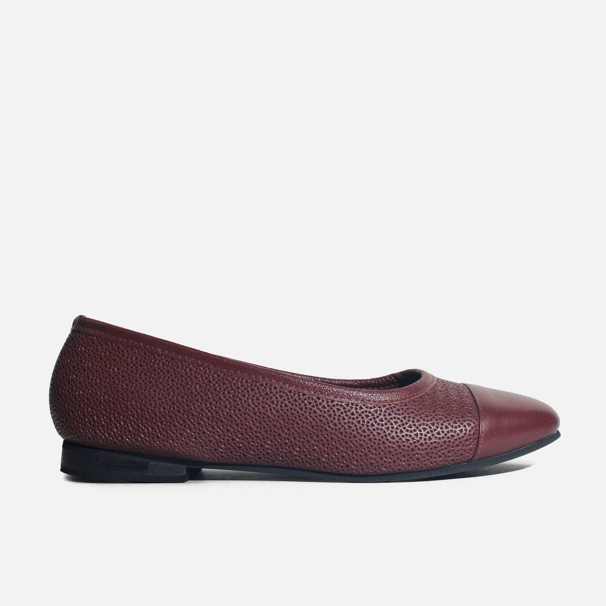 Baleta plana zenda de cuero para mujer - Vino