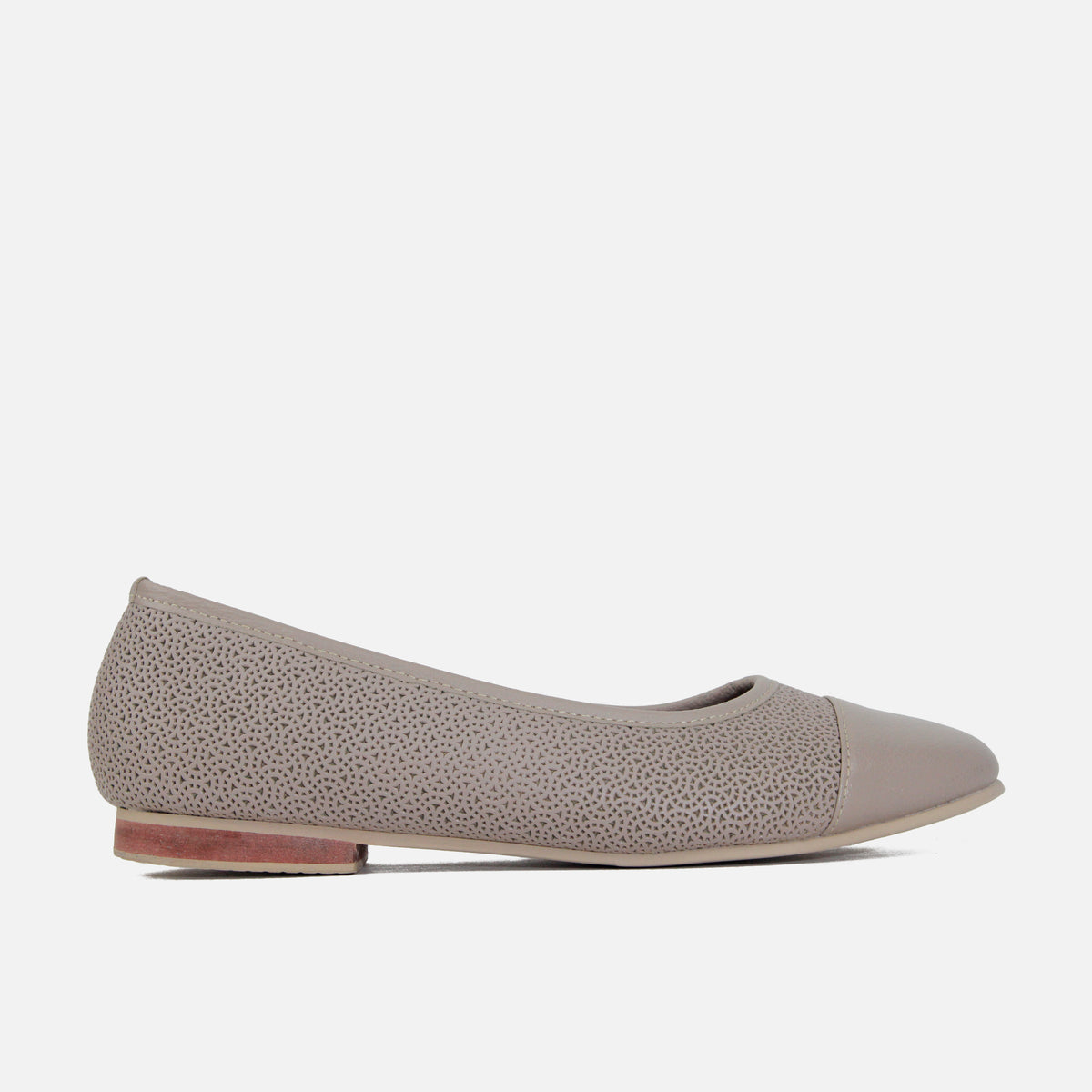 Baleta plana zenda de cuero para mujer - Taupe