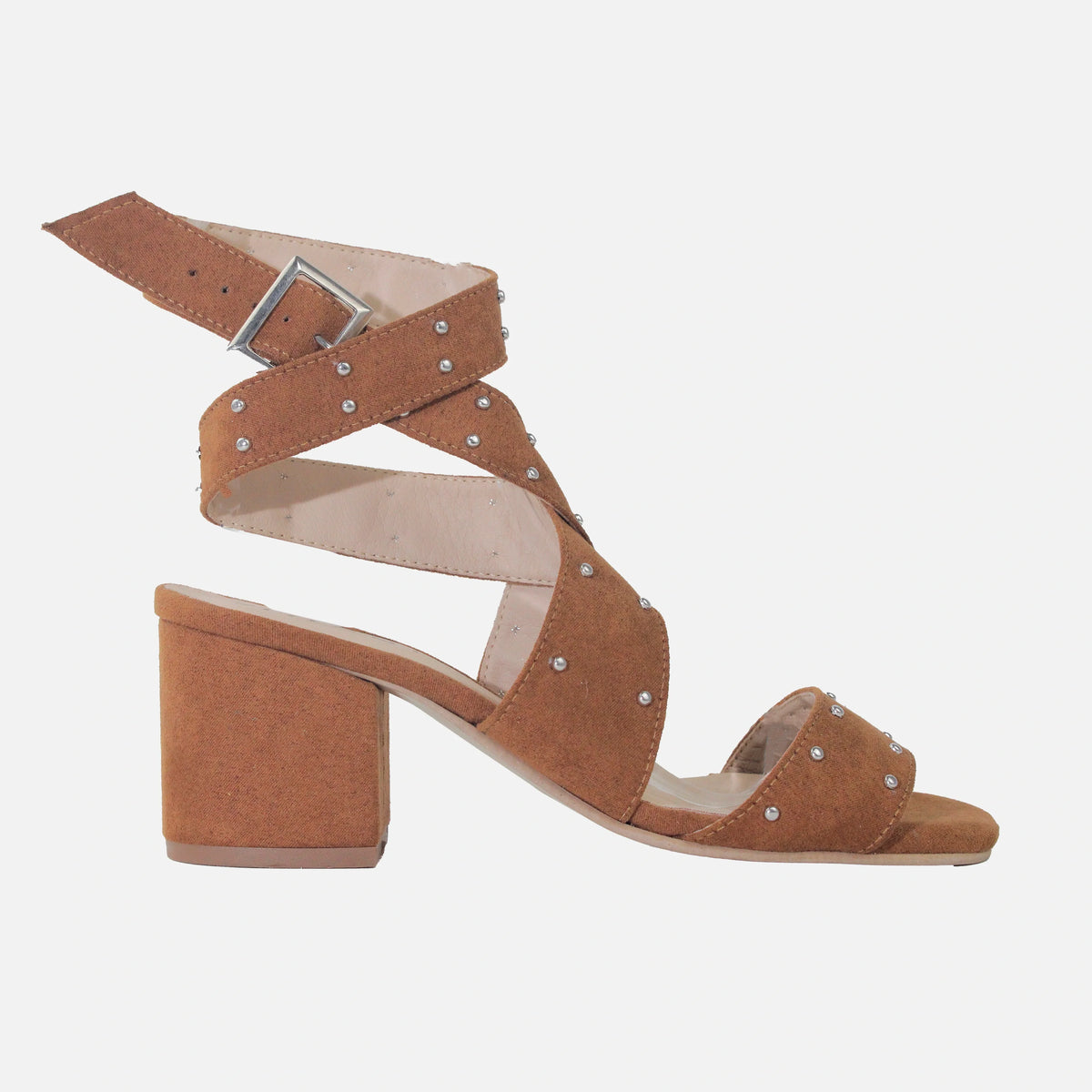 Sandalia tacon enea de cuero para mujer - Miel