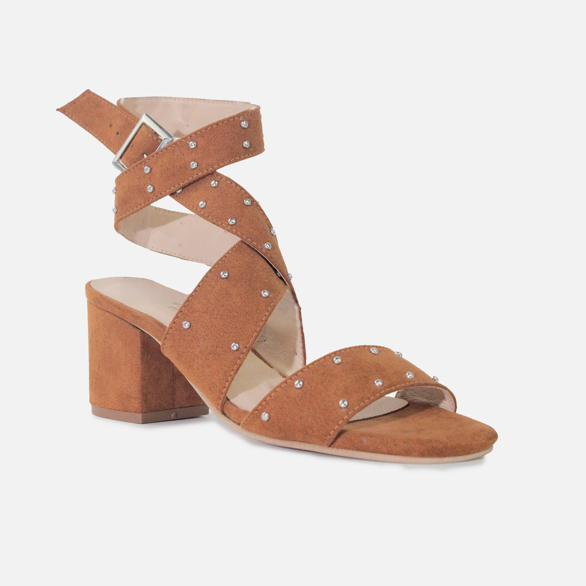 Sandalia tacon enea de cuero para mujer - Miel