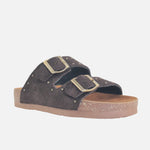 Sandalia plana ixora de cuero para mujer - Café