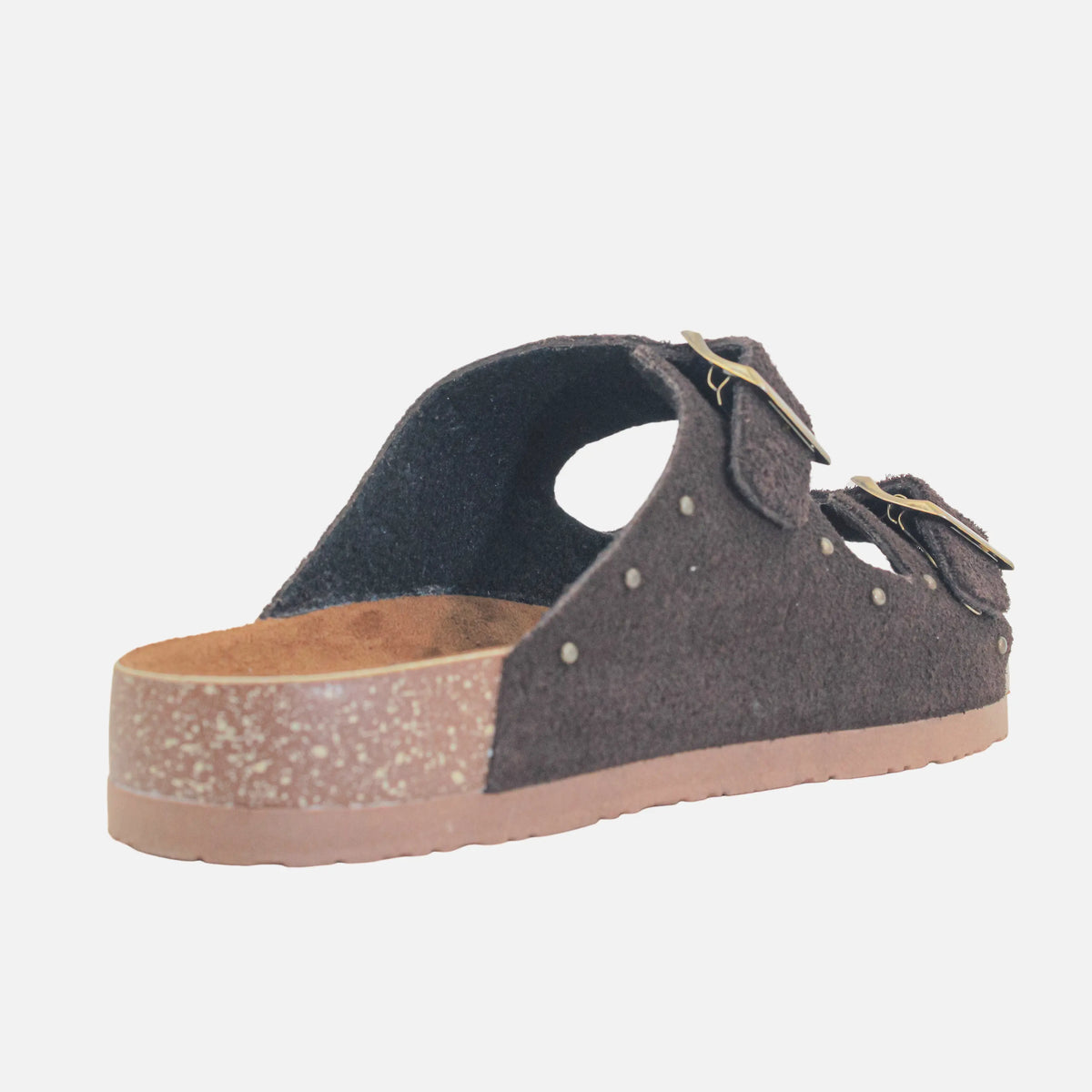 Sandalia plana ixora de cuero para mujer - Café